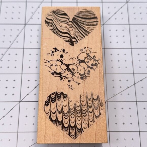 Stacked Hearts Rubber Stamp Abstract Wavy Dripping Love Romance Craft - Picture 1 of 4